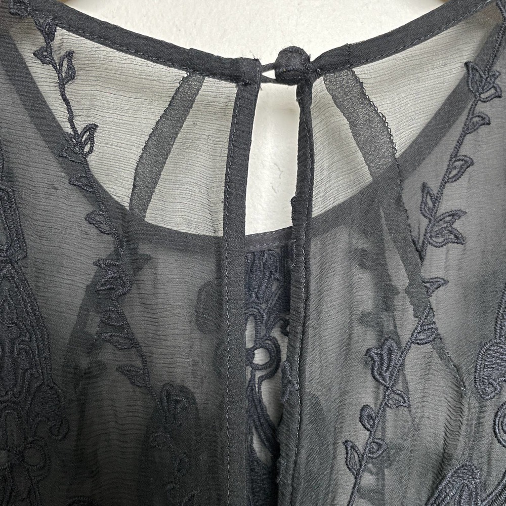 Dolce Vita Beautiful Silk Lace Sleeveless Crew Neck Embroidered Dress Black L - Picture 5 of 13